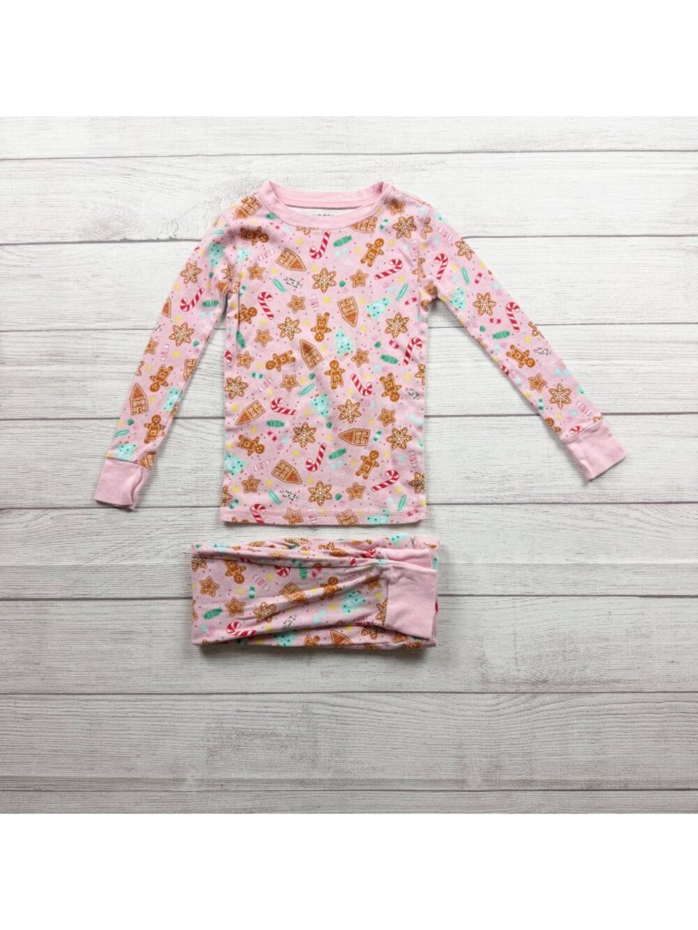 Old Navy Kids Christmas Pajama Set Pink Gingerbread House Candy Print S 6